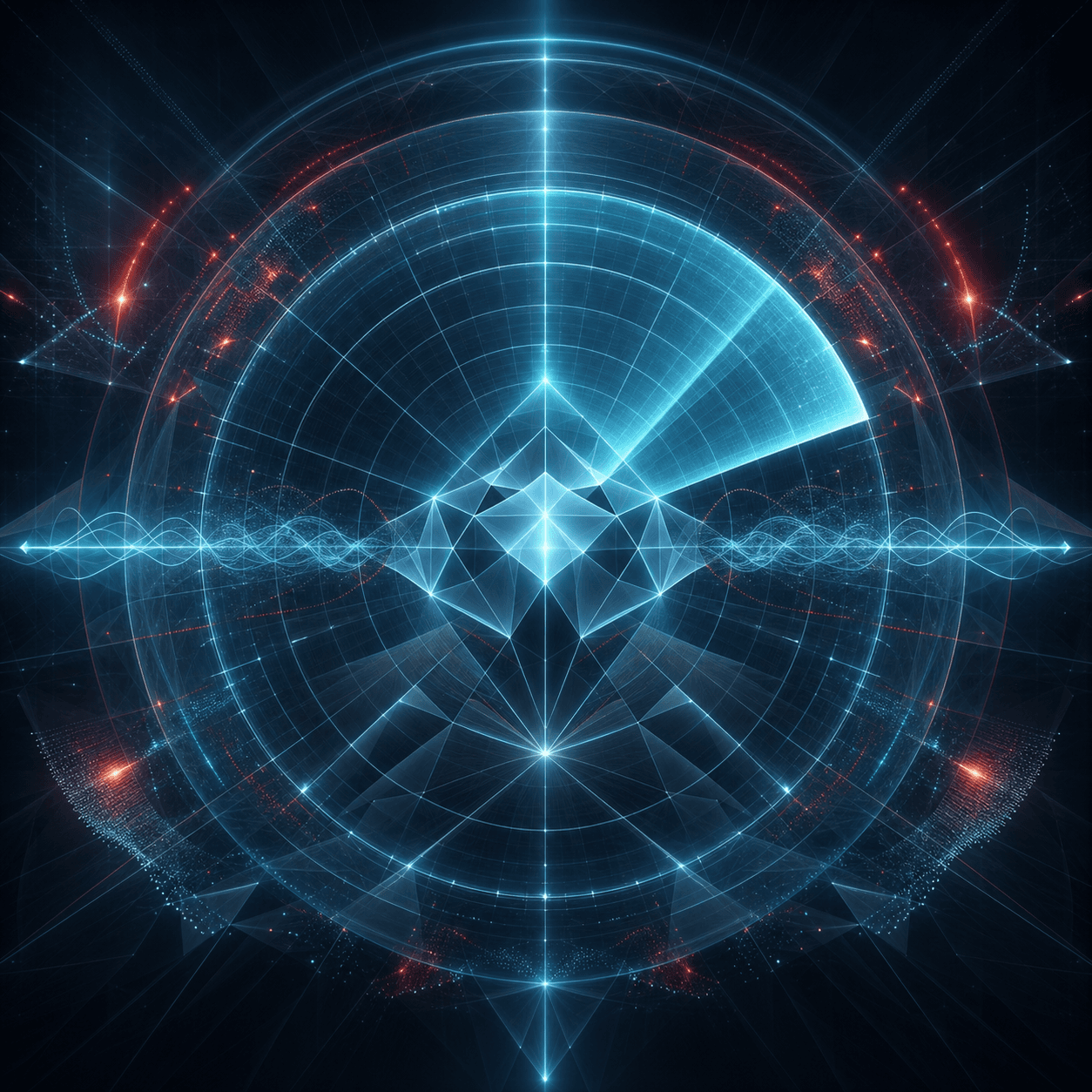 Echos appears as angular radar wavefronts, reflected cyan signal arcs, faceted graphite surfaces, and spectral scattering patterns.