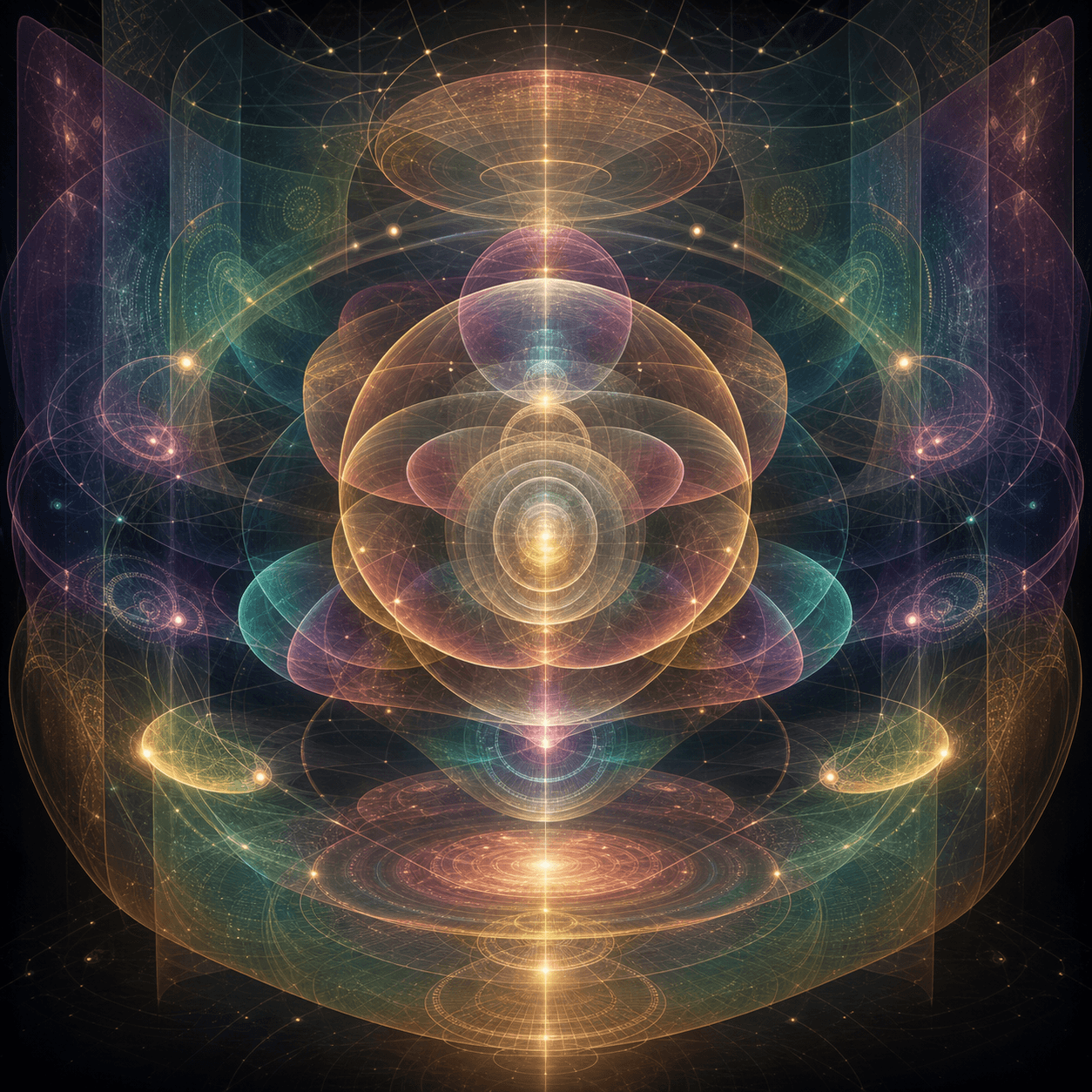 Ethra appears as layered perception lenses, woven context fields, and consent-aware listening circles arranged around a non-figurative central presence.