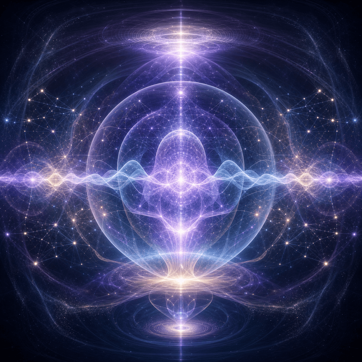 Pneuma appears as violet consciousness waves, entangled awareness nodes, and pearly membranes suspended between observation and reality.